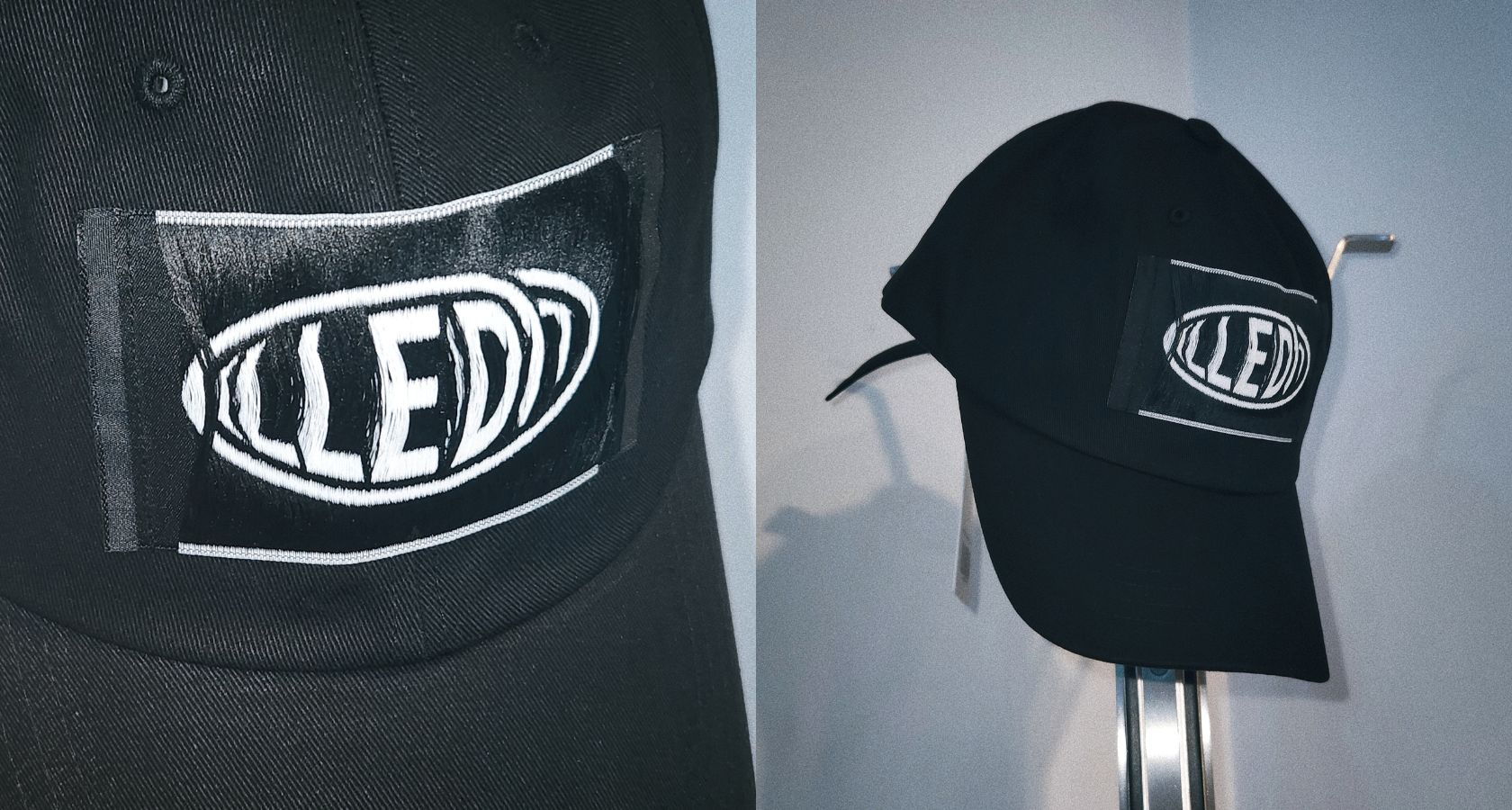Topi hitam ILLEDIT dengan bordir logo putih berukuran besar